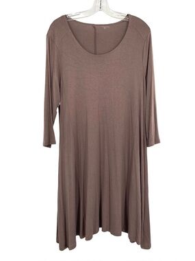 Garnet Hill Shirt Dress Asymmetrical Taupe Quarter Sleeve Size Large